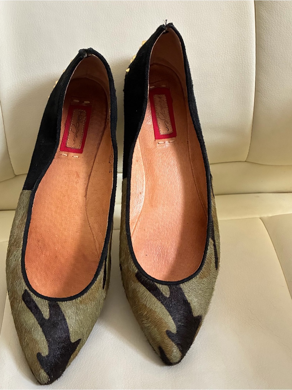 Nordstrom’s Halogen Studded Pointed Ballet Flats Camo Fur Black Suede